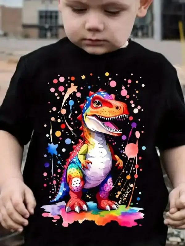 Kinder T-Shirt mit Dinosaurier-Motiven und Monstertrucks