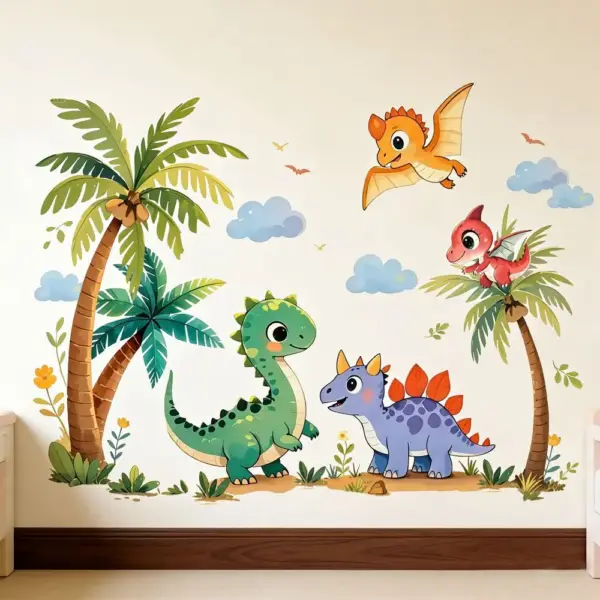 Dinosaurier Wandsticker mit Palmen und Flugsaurier, selbstklebend