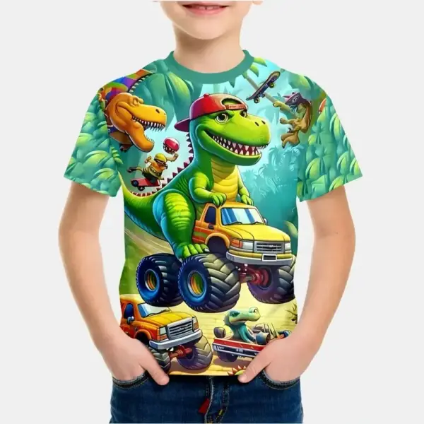 Jungen T-Shirt Kurzarm mit Dinosaurier-Szenen im Ganzflächendruck