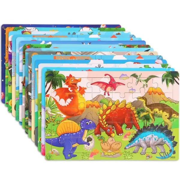 Holzpuzzle mit Cartoon-Szenen, Tieren und Fahrzeugen – Bild 2