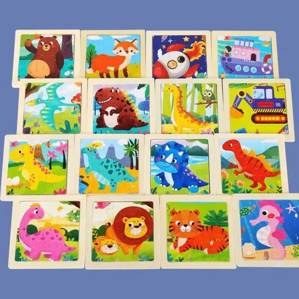 Kleines Holzpuzzle mit Tiermotiven im Cartoon-Stil