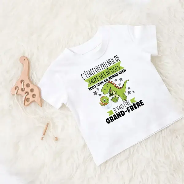 Kinder T-Shirt Kurzarm mit Dinosaurier-Aufdruck und Schriftzug – Bild 2