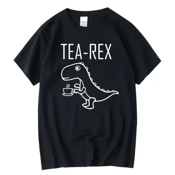 Herren T-Shirt mit Dinosaurier und Teetasse, Rundhals