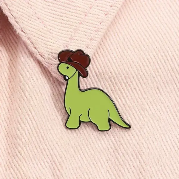 Brosche Dinosaurier mit Cowboyhut zum Anstecken