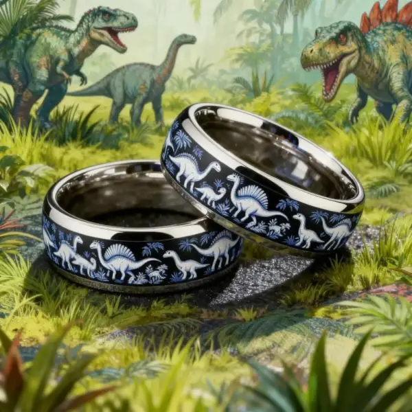 Unisex Ring aus Edelstahl mit Dinosaurier-Muster