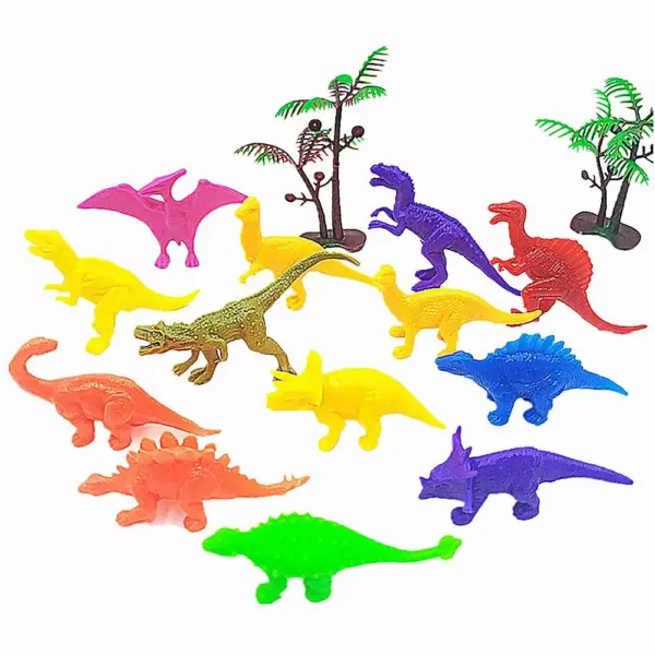 Bunte Dinosaurier Figuren aus Kunststoff mit zwei Palmen – Bild 2
