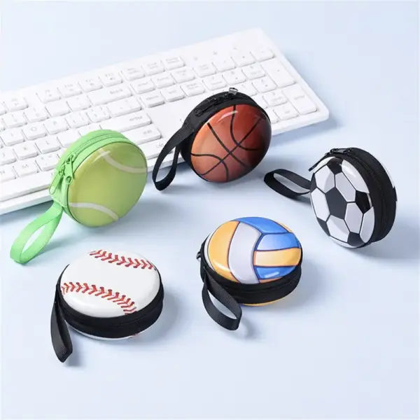 Runde Münzbörse mit Reißverschluss, Handschlaufe und Ballmotiven