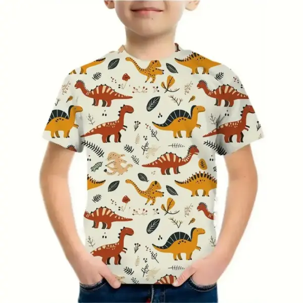 Kinder T-Shirt mit Dinosaurier-Allover-Druck und Rundhals