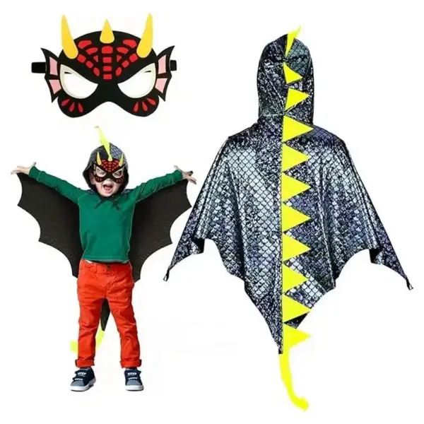 Umhang mit Kapuze, Zacken und Maske, Kostüm-Set mit Schwanz