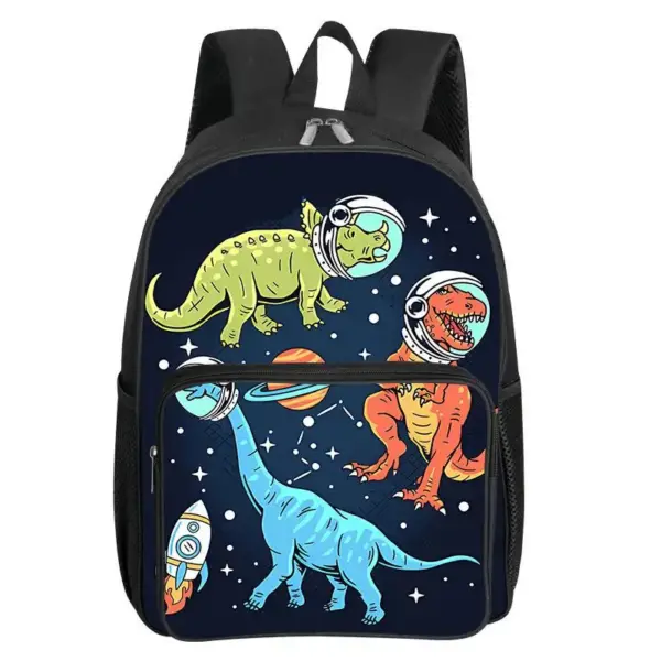 Rucksack mit Dino-Motiven, Fronttasche und Seitentaschen