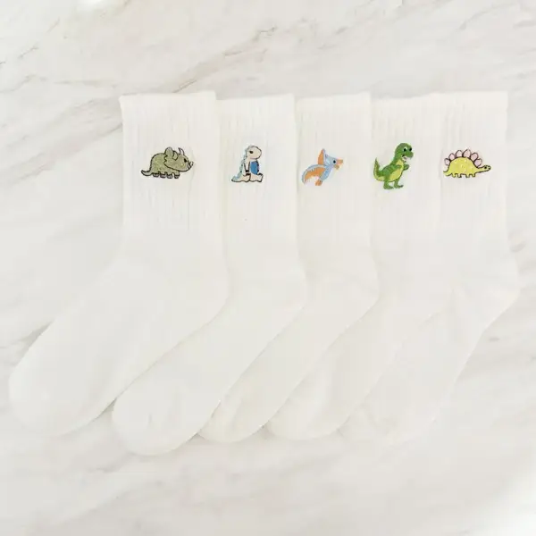 Socken mit gestickten Dino-Motiven, mittelhoch