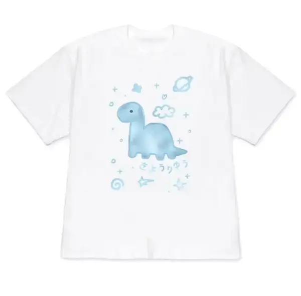 Damen T-Shirt Oversize mit Dino und Weltraum-Symbolen – Bild 2
