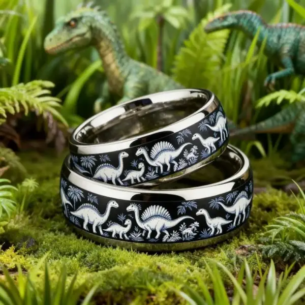 Unisex Ring aus Edelstahl mit Dinosaurier-Muster – Bild 2