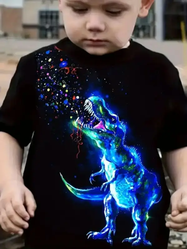 Kinder T-Shirt mit Dinosaurier-Motiven und Monstertrucks – Bild 2