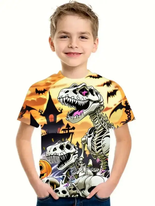 Kinder T-Shirt Halloween mit Kürbis- und Skelett-Motiven