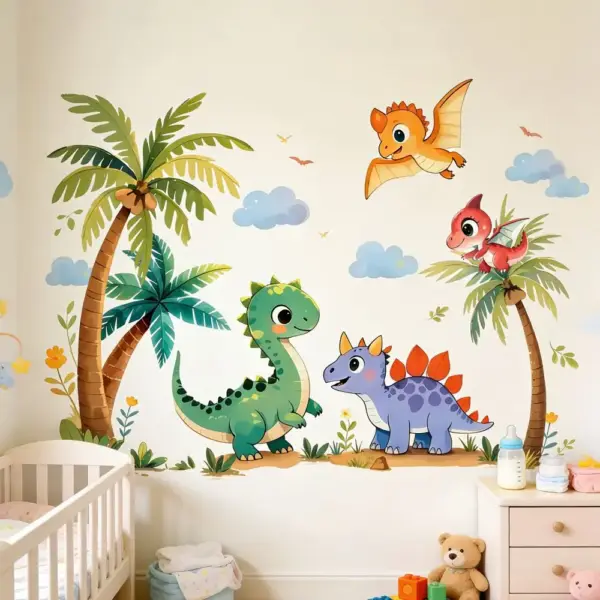 Dinosaurier Wandsticker mit Palmen und Flugsaurier, selbstklebend – Bild 2