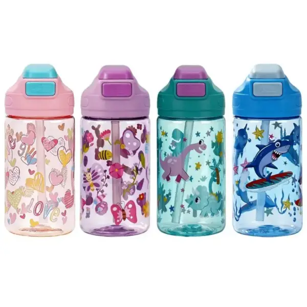Trinkflasche mit Strohhalm und Klappdeckel, Tiermotive – Bild 2