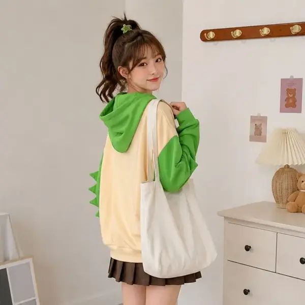 Damen Kapuzenpullover mit Dino-Aufdruck und Zacken an den Ärmeln – Bild 2