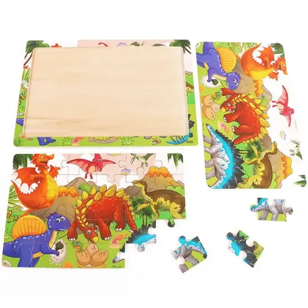 Holzpuzzle mit Cartoon-Szenen, Tieren und Fahrzeugen – Bild 3
