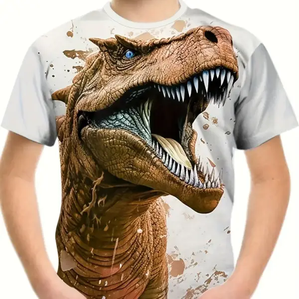 Kinder T-Shirt mit großem Dino-Kopf Druck und Rundhals – Bild 2
