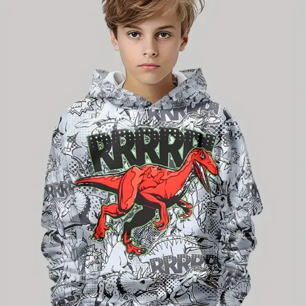 Kinder Kapuzenpullover mit großem Dinosaurier-Druck – Bild 2