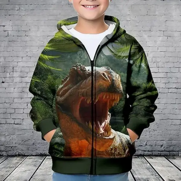Kinder Kapuzenjacke mit Reißverschluss und Dinosaurier-Druck – Bild 2