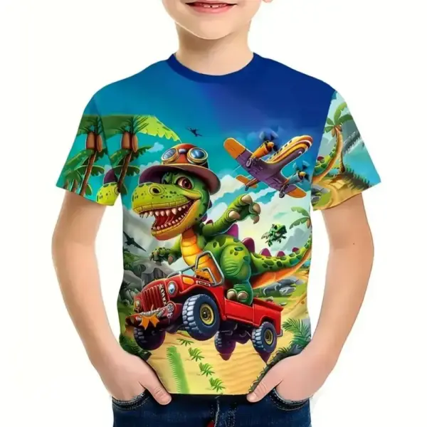 Jungen T-Shirt Kurzarm mit Dinosaurier-Szenen im Ganzflächendruck – Bild 2