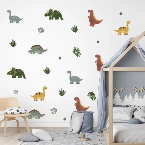 Dinosaurier Wandtattoo Set mit Blättern fürs Kinderzimmer – Bild 2