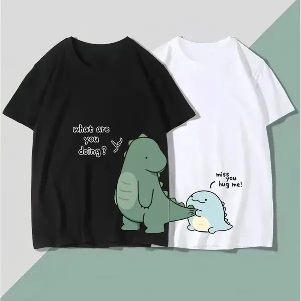 Partner T-Shirt mit Dinosaurier-Paar-Motiv und Rundhals – Bild 2