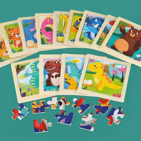 Kleines Holzpuzzle mit Tiermotiven im Cartoon-Stil – Bild 2