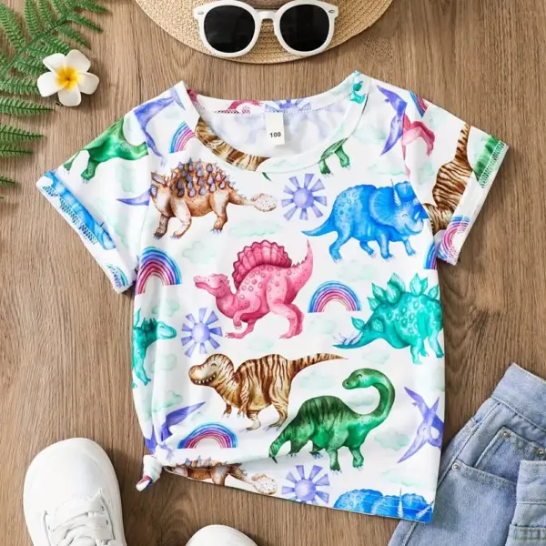 Mädchen T-Shirt kurzarm mit Dinosaurier-Aquarellmotiven – Bild 3