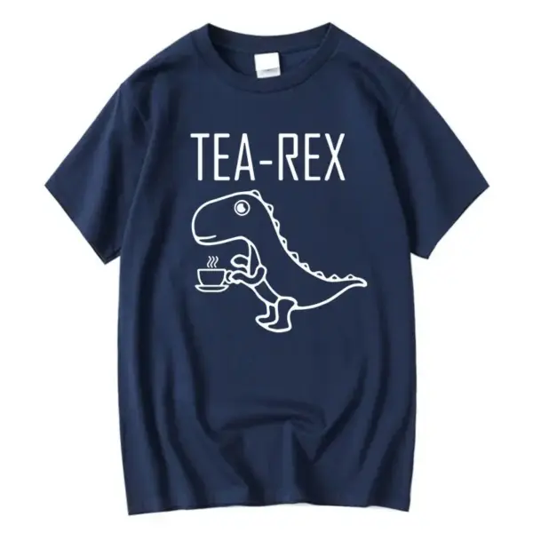 Herren T-Shirt mit Dinosaurier und Teetasse, Rundhals – Bild 2