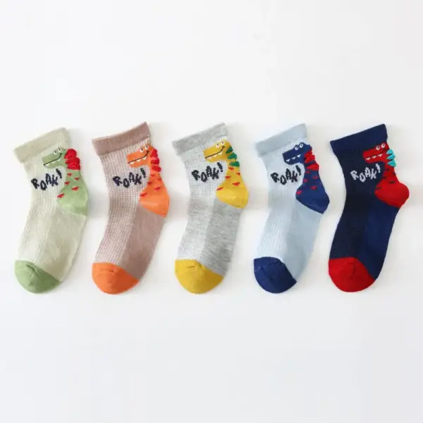 Jungen Socken mit Dino-Motiv, Ferse und Spitze in Kontrastfarbe