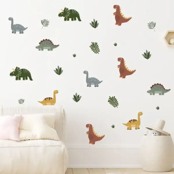 Dinosaurier Wandtattoo Set mit Blättern fürs Kinderzimmer – Bild 3