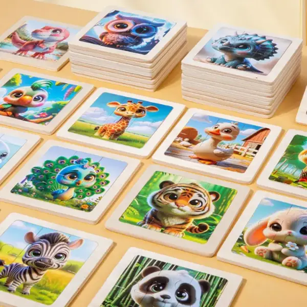Holzpuzzle mit Tiermotiven im Cartoon-Stil, Land- und Meerestiere – Bild 3