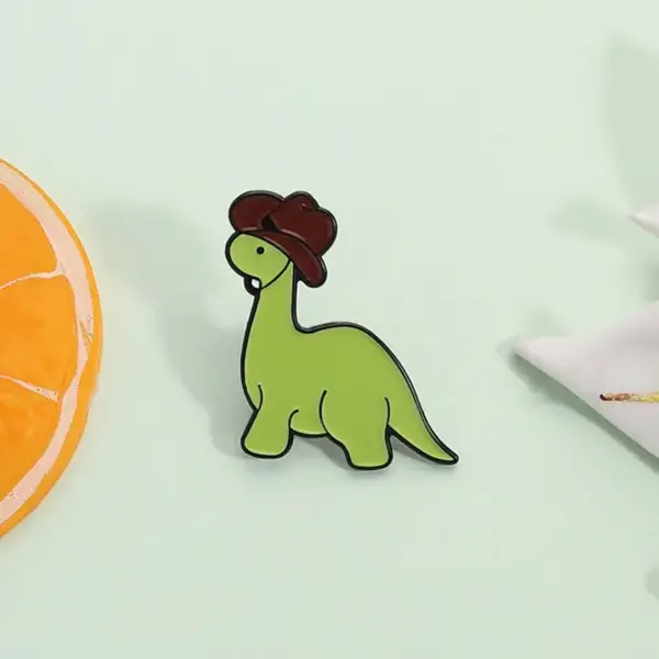 Brosche Dinosaurier mit Cowboyhut zum Anstecken – Bild 3