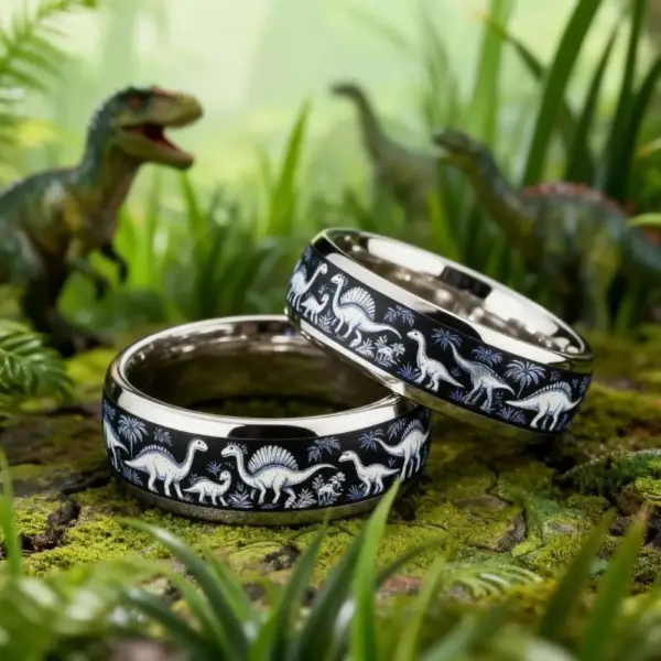 Unisex Ring aus Edelstahl mit Dinosaurier-Muster – Bild 3