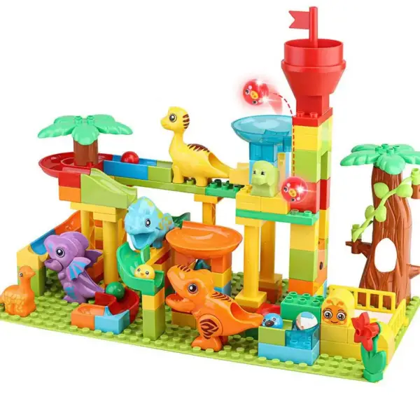 Murmelbahn Bausteine Set mit Rutschen, Tieren und Figuren – Bild 4
