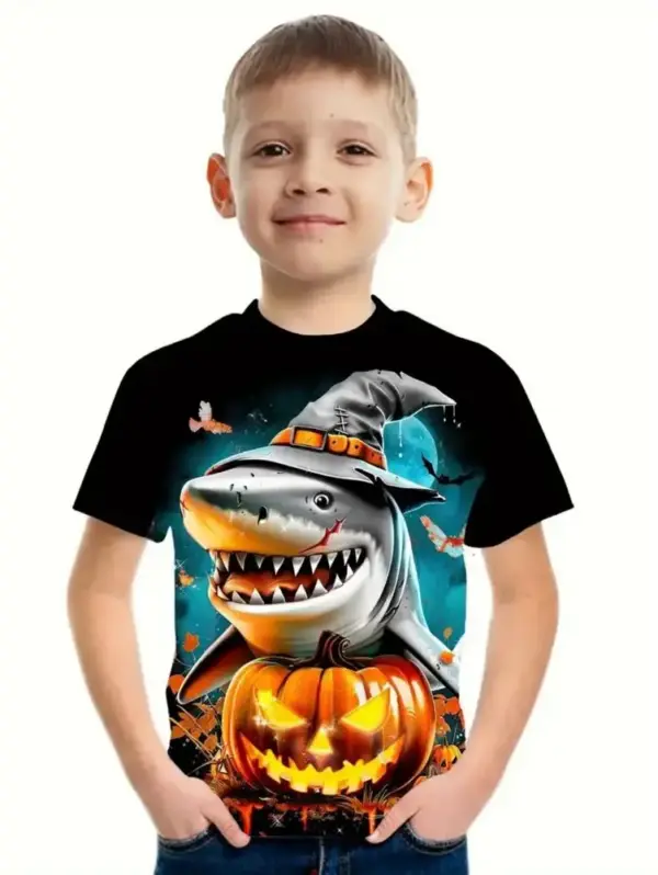 Kinder T-Shirt Halloween mit Kürbis- und Skelett-Motiven – Bild 3