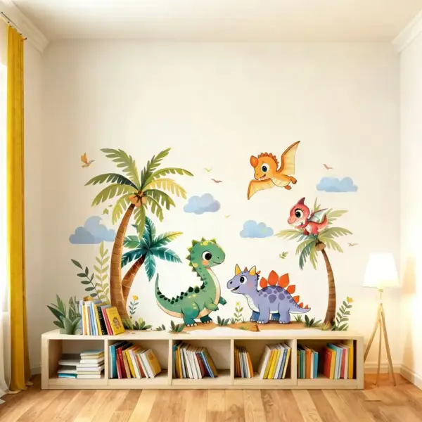 Dinosaurier Wandsticker mit Palmen und Flugsaurier, selbstklebend – Bild 3