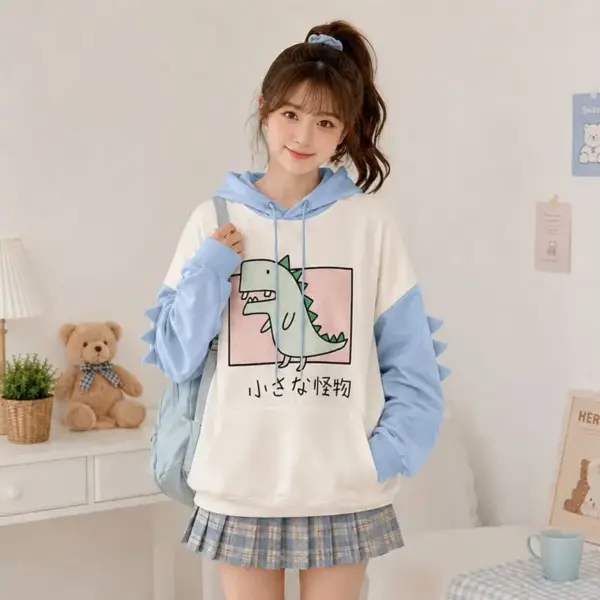 Damen Kapuzenpullover mit Dino-Aufdruck und Zacken an den Ärmeln – Bild 3
