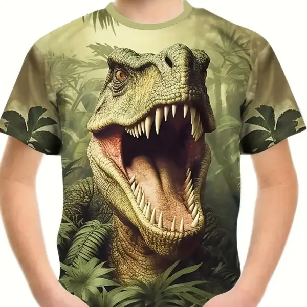 Kinder T-Shirt mit großem Dino-Kopf Druck und Rundhals – Bild 3