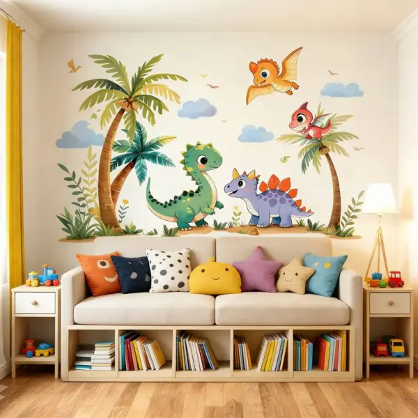 Dinosaurier Wandsticker mit Palmen und Flugsaurier, selbstklebend – Bild 4