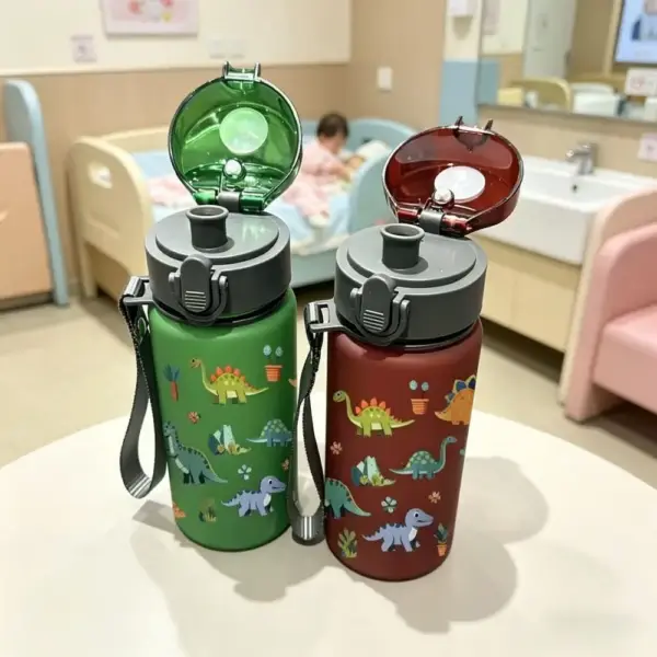 Trinkflasche mit Dino-Motiv, Klappdeckel und Trageschlaufe – Bild 4