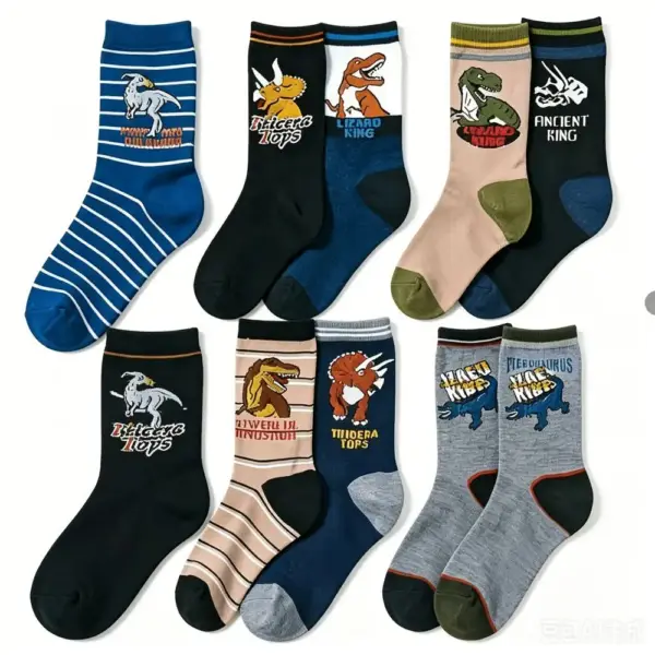 Jungen Socken mit Dinosaurier-Motiven und Streifen – Bild 2