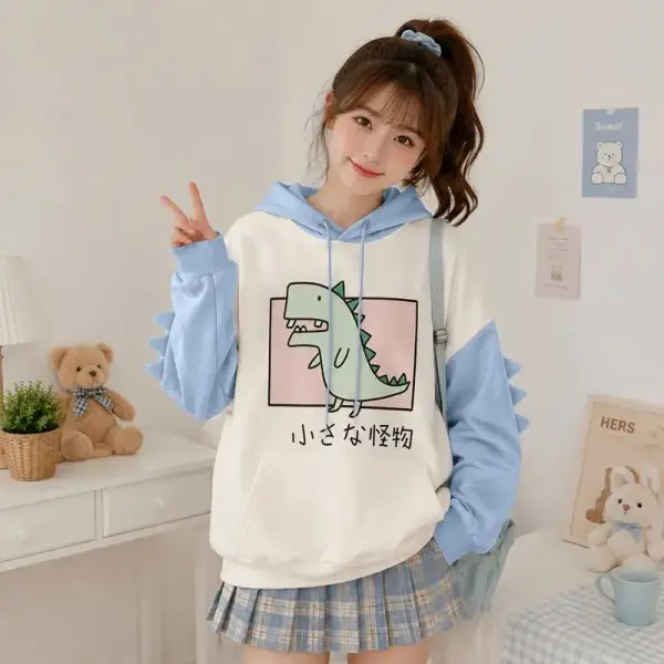 Damen Kapuzenpullover mit Dino-Aufdruck und Zacken an den Ärmeln – Bild 4