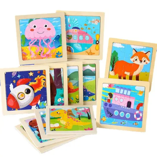 Kleines Holzpuzzle mit Tiermotiven im Cartoon-Stil – Bild 3