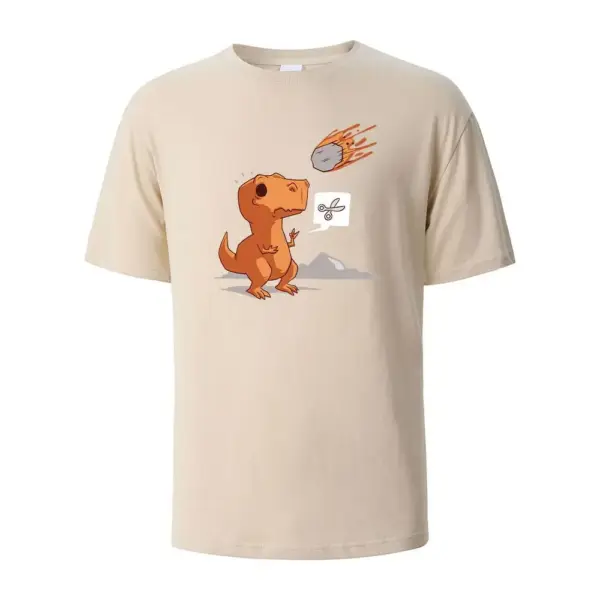 Herren T-Shirt Rundhals mit Dino und Meteor Aufdruck – Bild 4