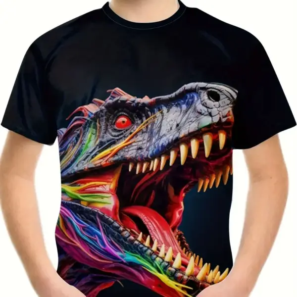 Kinder T-Shirt mit großem Dino-Kopf Druck und Rundhals – Bild 4
