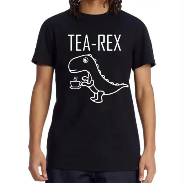 Herren T-Shirt mit Dinosaurier und Teetasse, Rundhals – Bild 3